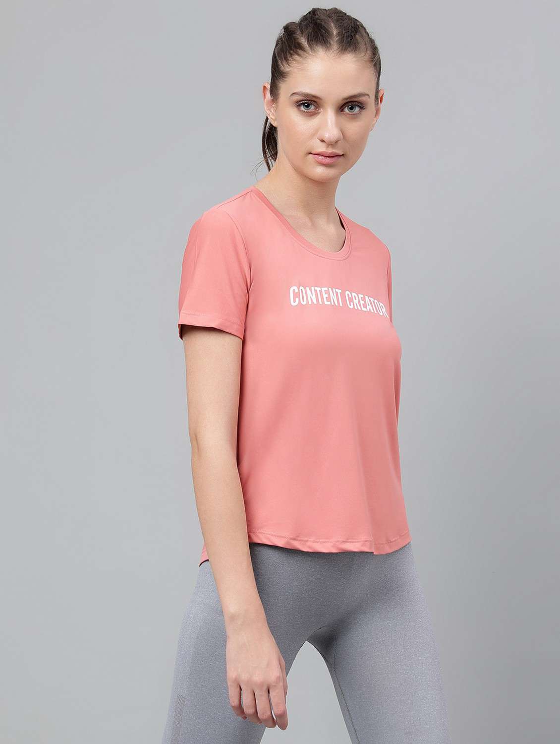 women pink typographic round neck t-shirt - 21762592 -  Standard Image - 2