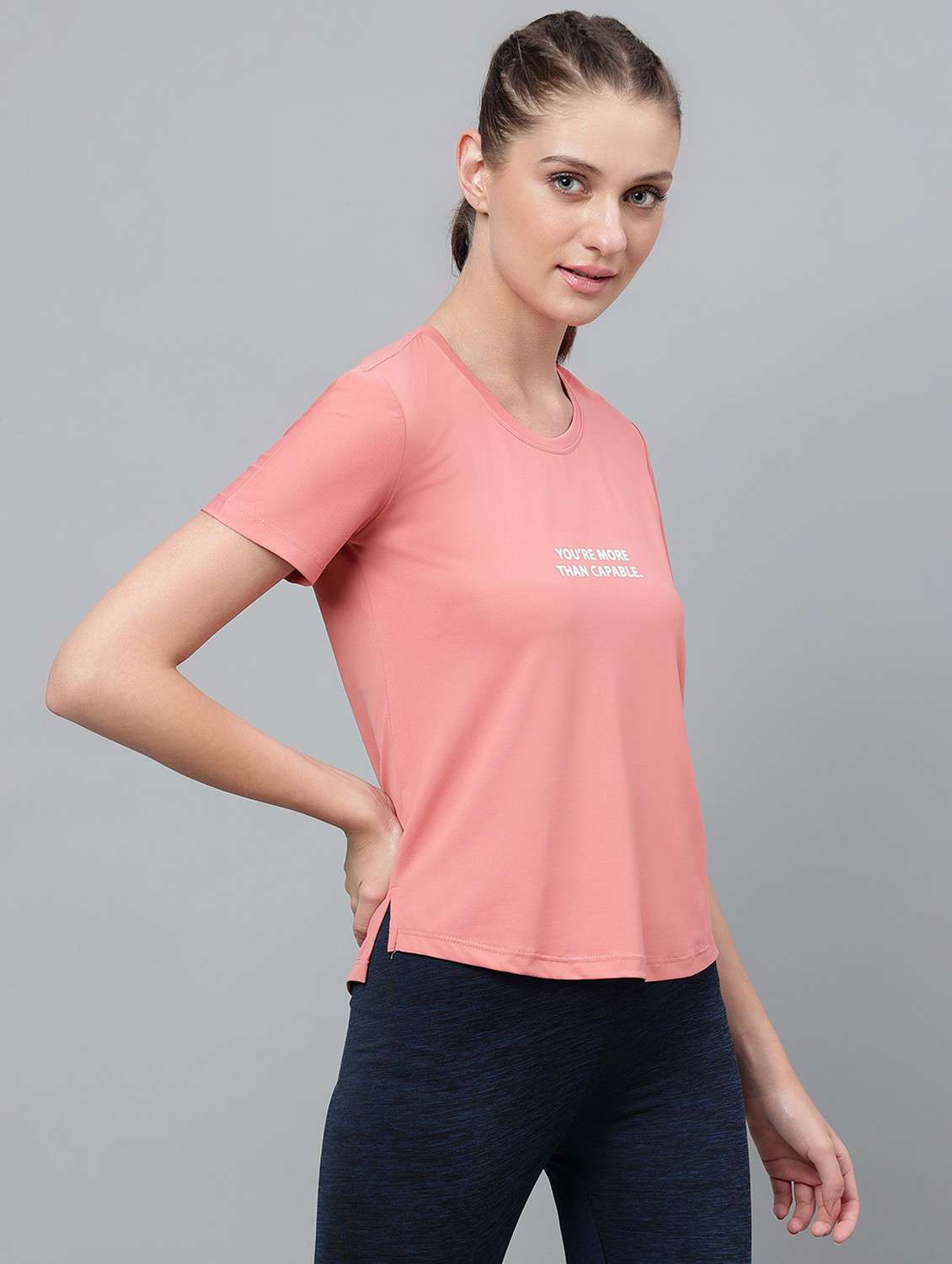 women pink typographic round neck t-shirt - 21762596 -  Standard Image - 2