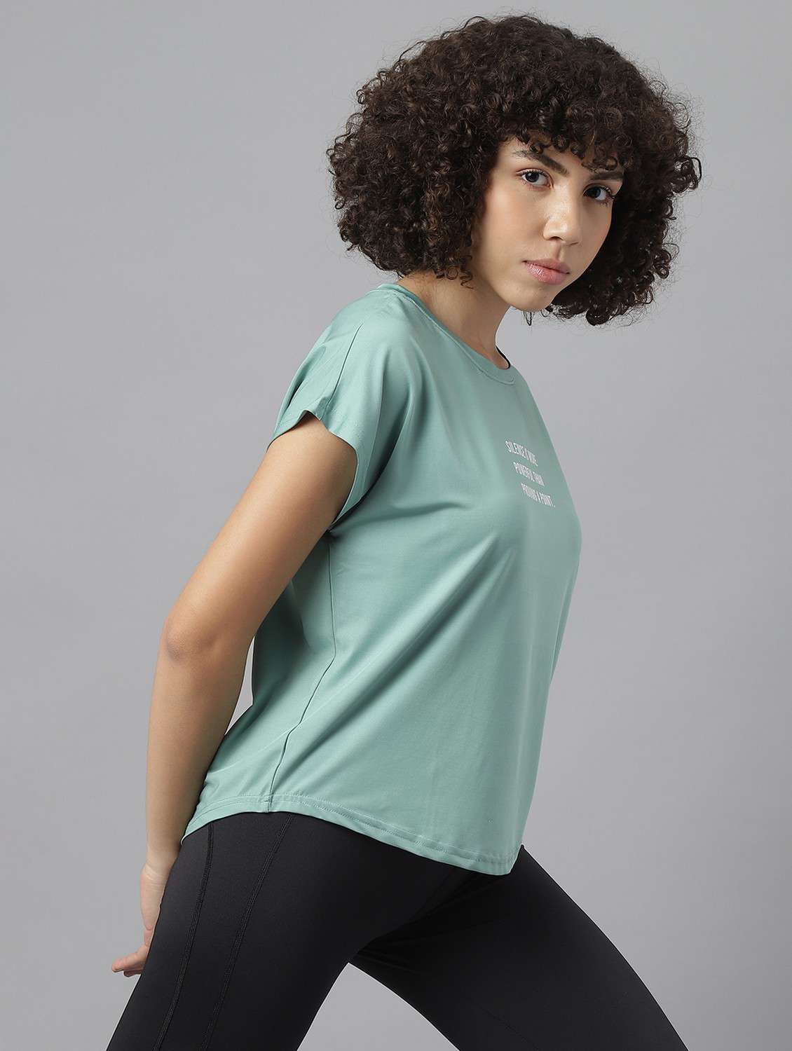 women green typographic round neck t-shirt - 21762602 -  Standard Image - 2