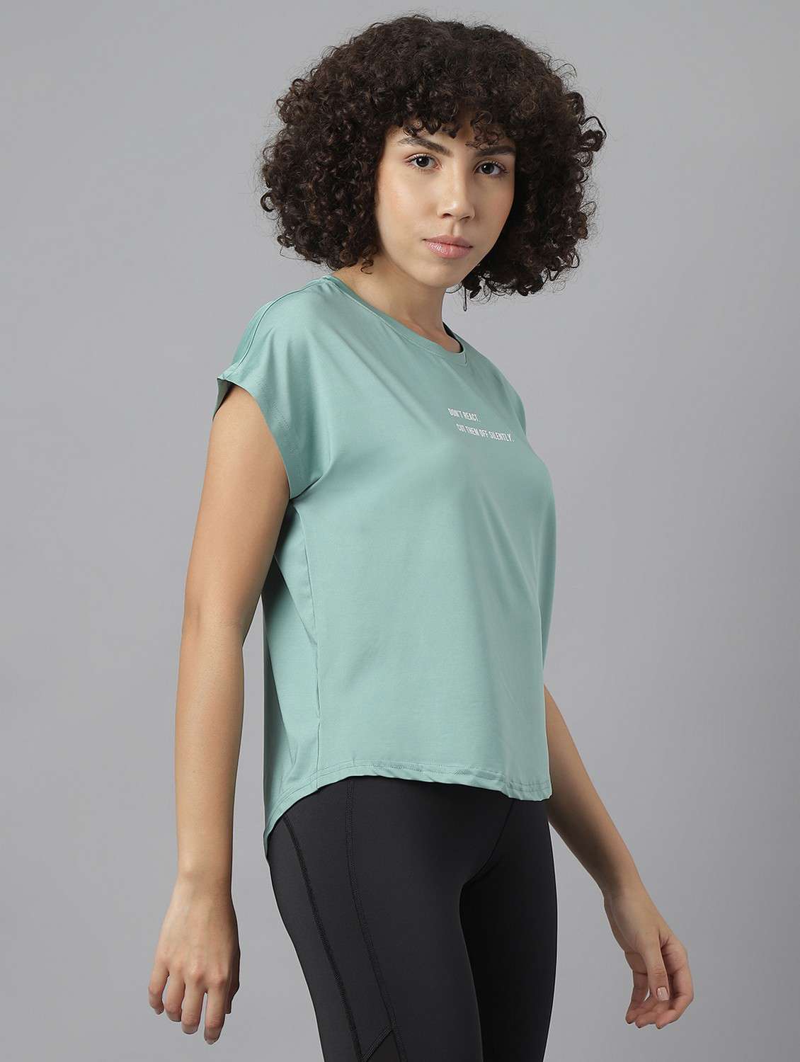 women green typographic round neck t-shirt - 21762609 -  Standard Image - 2