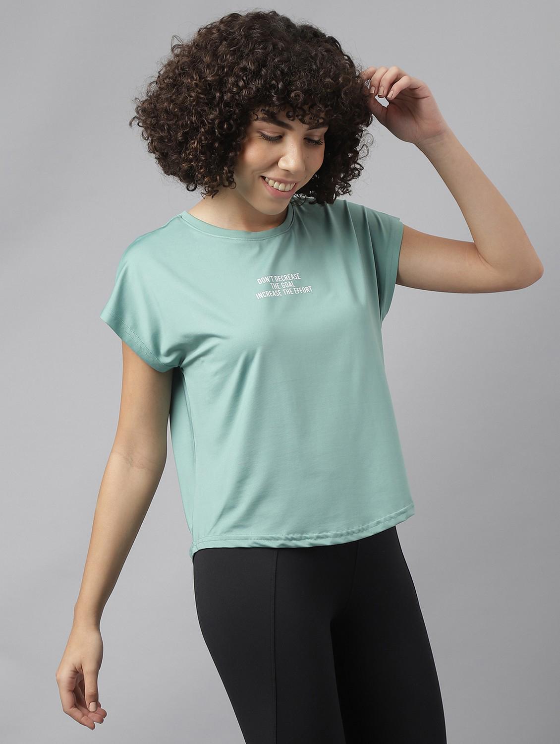 women green typographic round neck t-shirt - 21762611 - Standard Image - 2