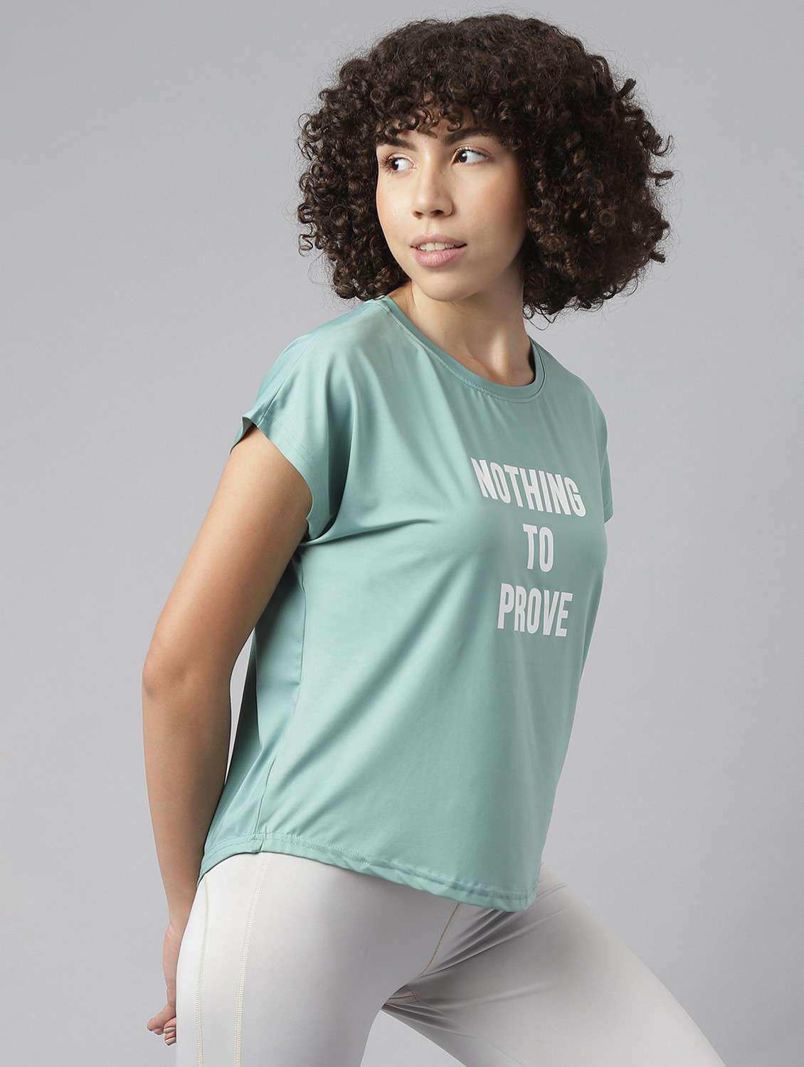 women green typographic round neck t-shirt - 21762614 -  Standard Image - 2