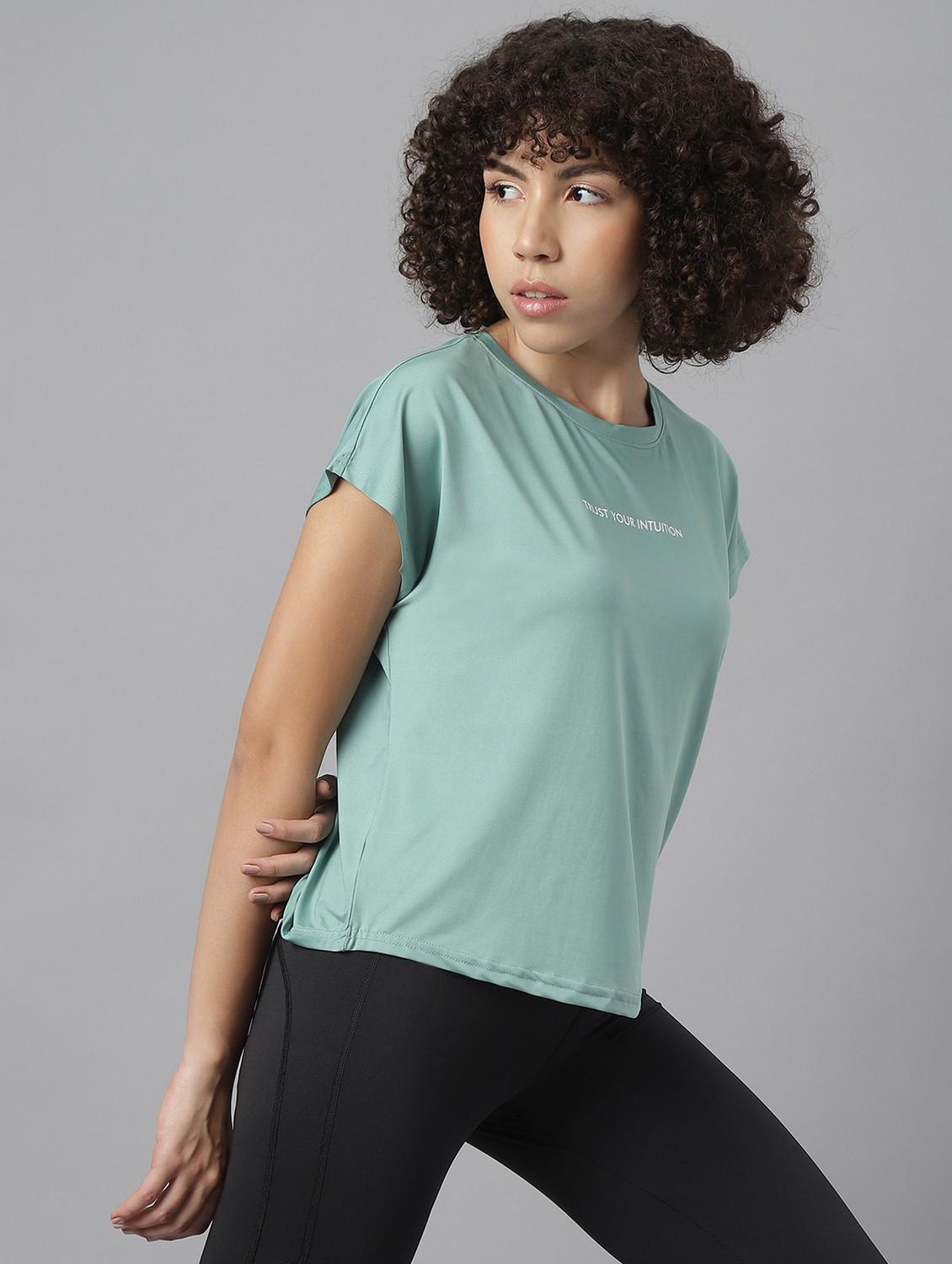 women green typographic round neck t-shirt - 21762617 - Standard Image - 2