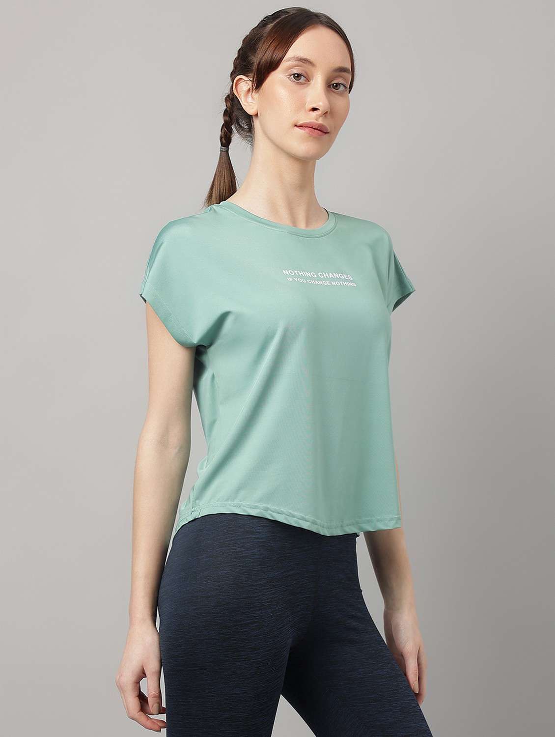 women green typographic round neck t-shirt - 21762620 -  Standard Image - 2