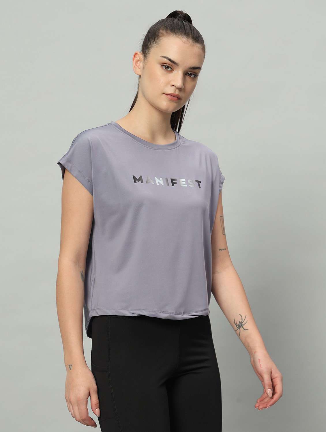 women grey typographic round neck t-shirt - 21762645 -  Standard Image - 2
