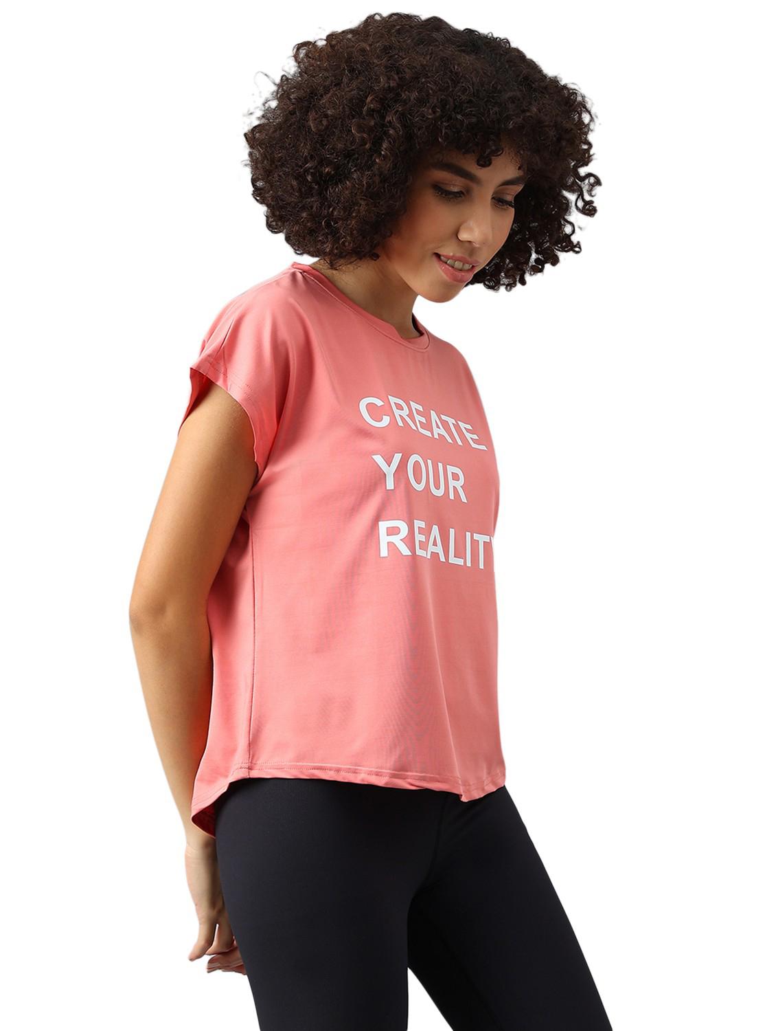 women pink typographic round neck t-shirt - 21762650 - Standard Image - 2