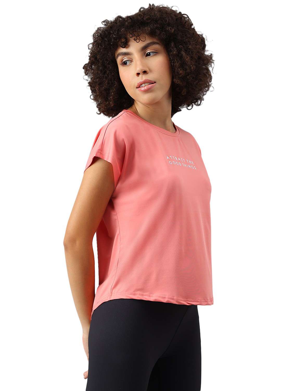 women pink typographic round neck t-shirt - 21762652 -  Standard Image - 2