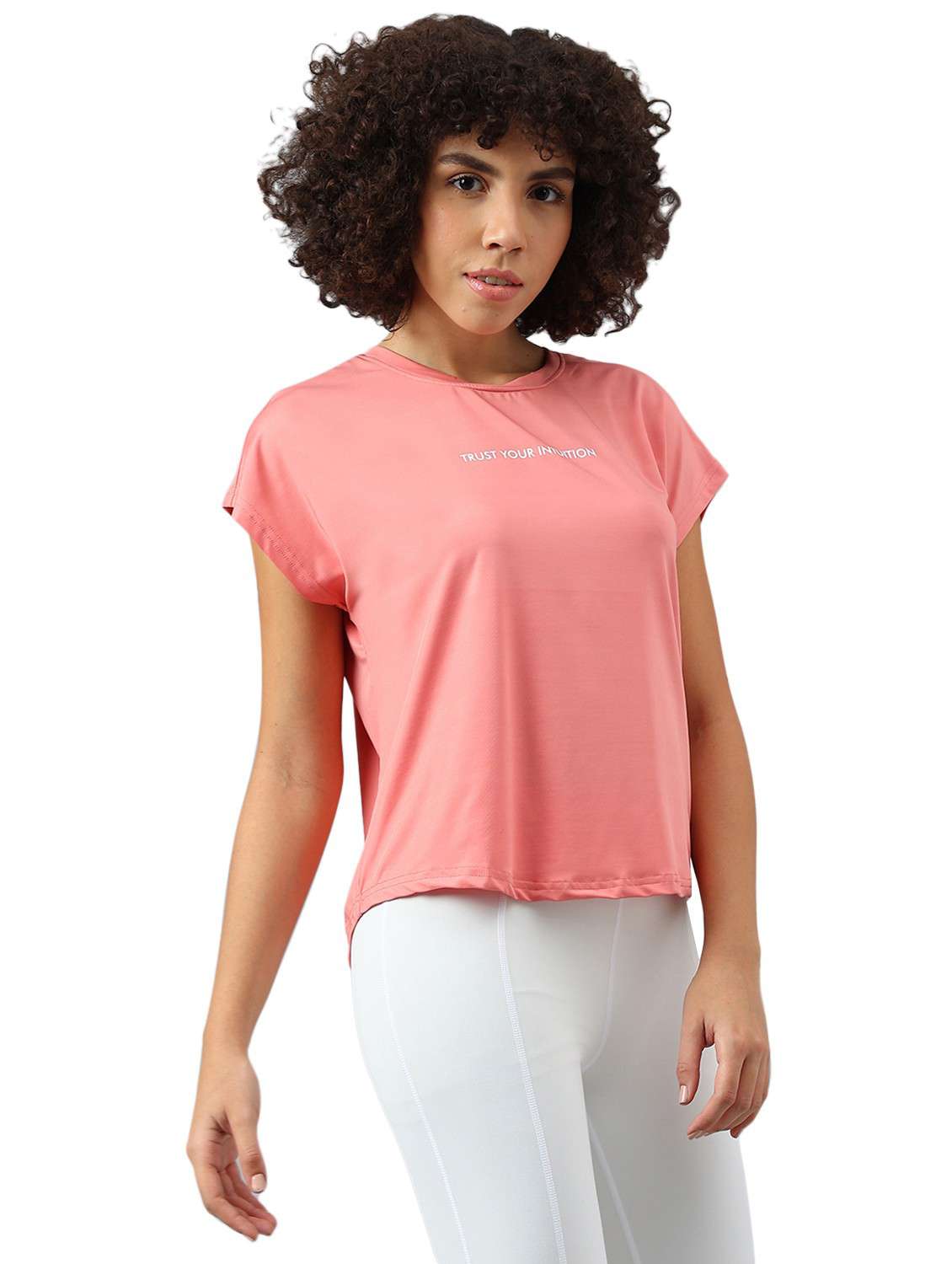 women pink typographic round neck t-shirt - 21762655 -  Standard Image - 2