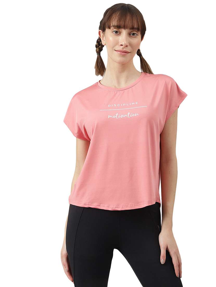 women printed round neck dri-fit t-shirt