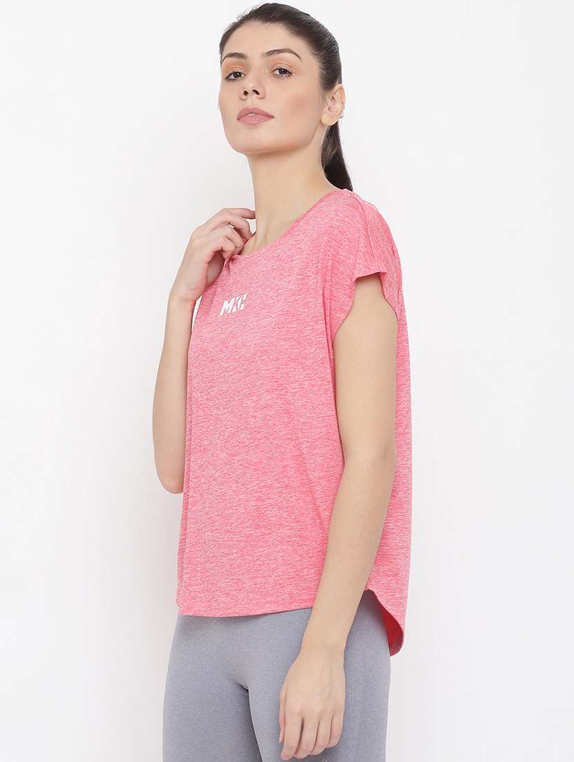 women melange round neck dri-fit t-shirt - 21762871 - Standard Image - 2