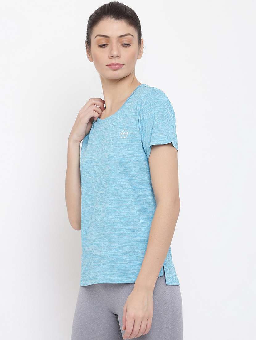 women melange round neck dri-fit t-shirt - 21762872 -  Standard Image - 2