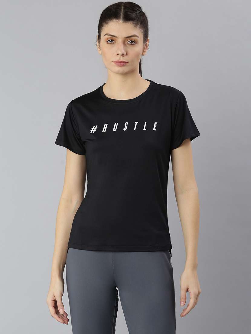women printed round neck dri-fit sports t-shirt