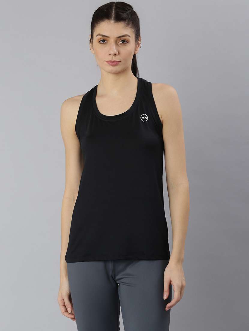 women solid sleeveeless sports t-shirt