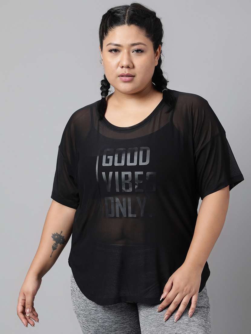 women typography printed plus size dri-fit t-shirt