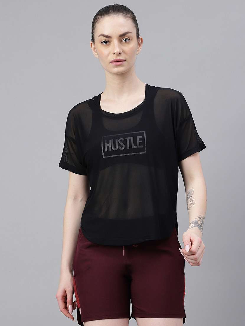 women printed round neck dri fit t-shirt