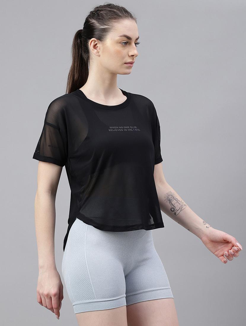 women printed round neck dri fit t-shirt - 21762974 - Standard Image - 2