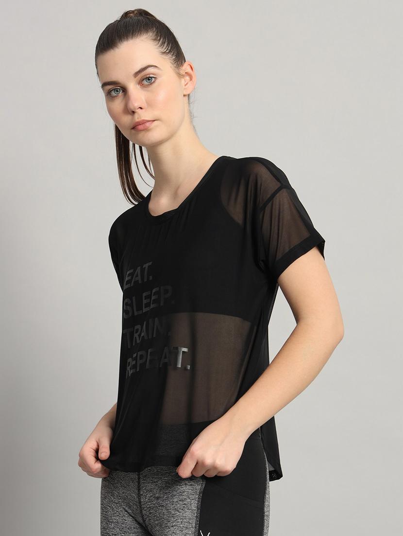 women typography printed round neck dri-fit t-shirt - 21763033 - Standard Image - 2