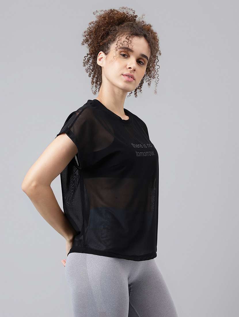 women typography printed round neck dri-fit t-shirt - 21763036 -  Standard Image - 2