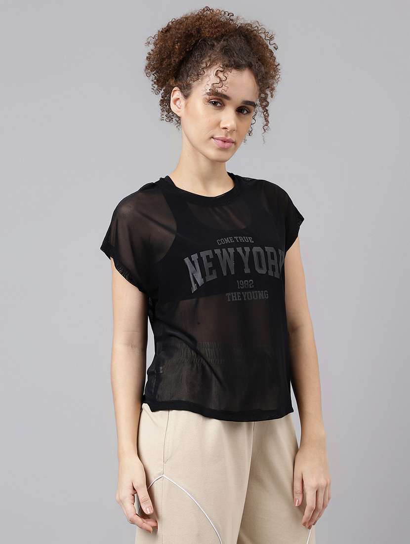 women typography printed round neck dri-fit t-shirt - 21763038 -  Standard Image - 2