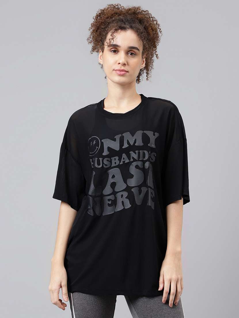 women typography printed relaxed fit dri-fit t-shirt