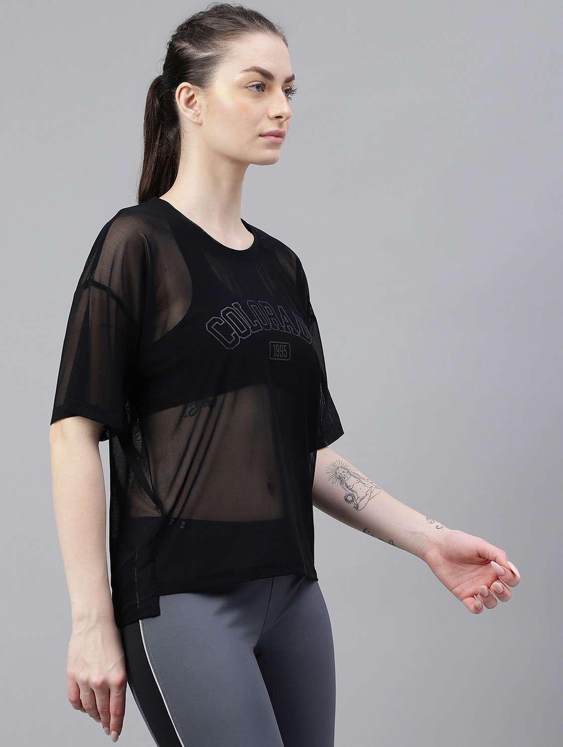 women printed relaxed fit mesh sports t-shirt - 21763272 -  Standard Image - 2