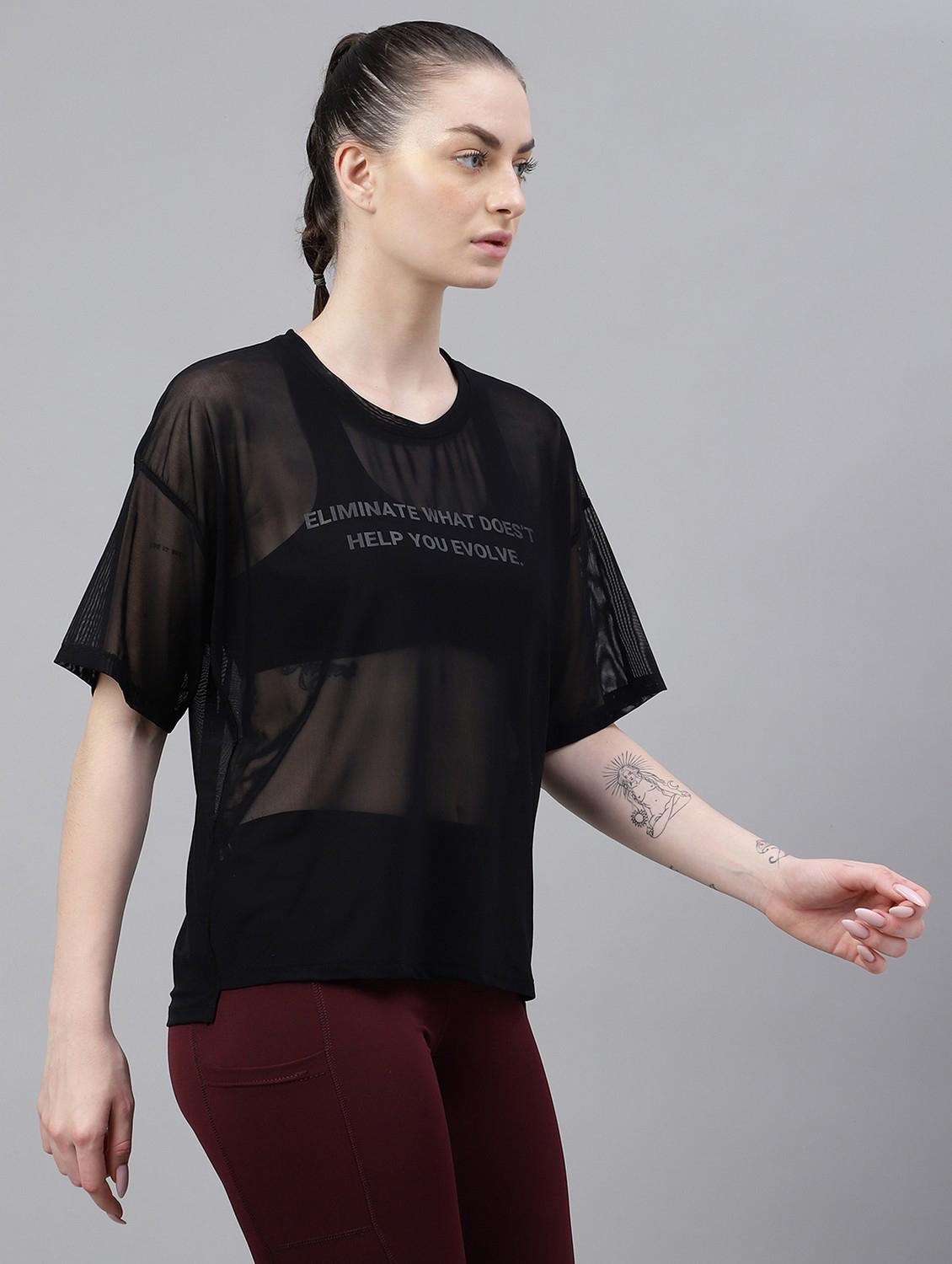 women black typographic round neck t-shirt - 21763273 -  Standard Image - 2