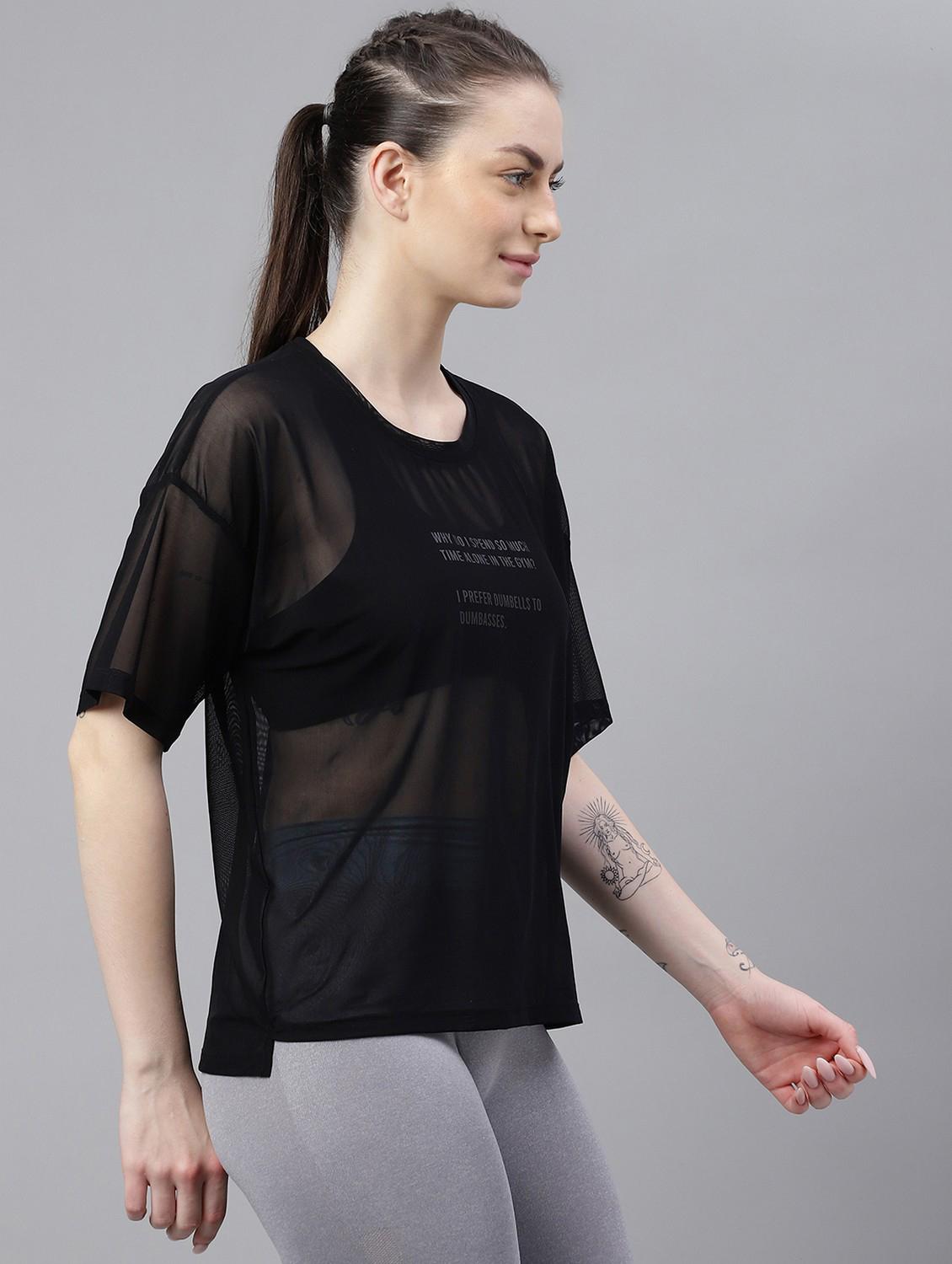 women black typographic round neck t-shirt - 21763274 -  Standard Image - 2