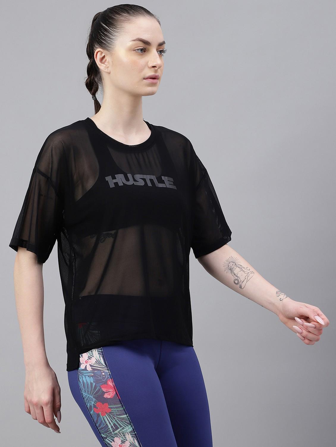 women printed relaxed fit mesh sports t-shirt - 21763275 -  Standard Image - 2