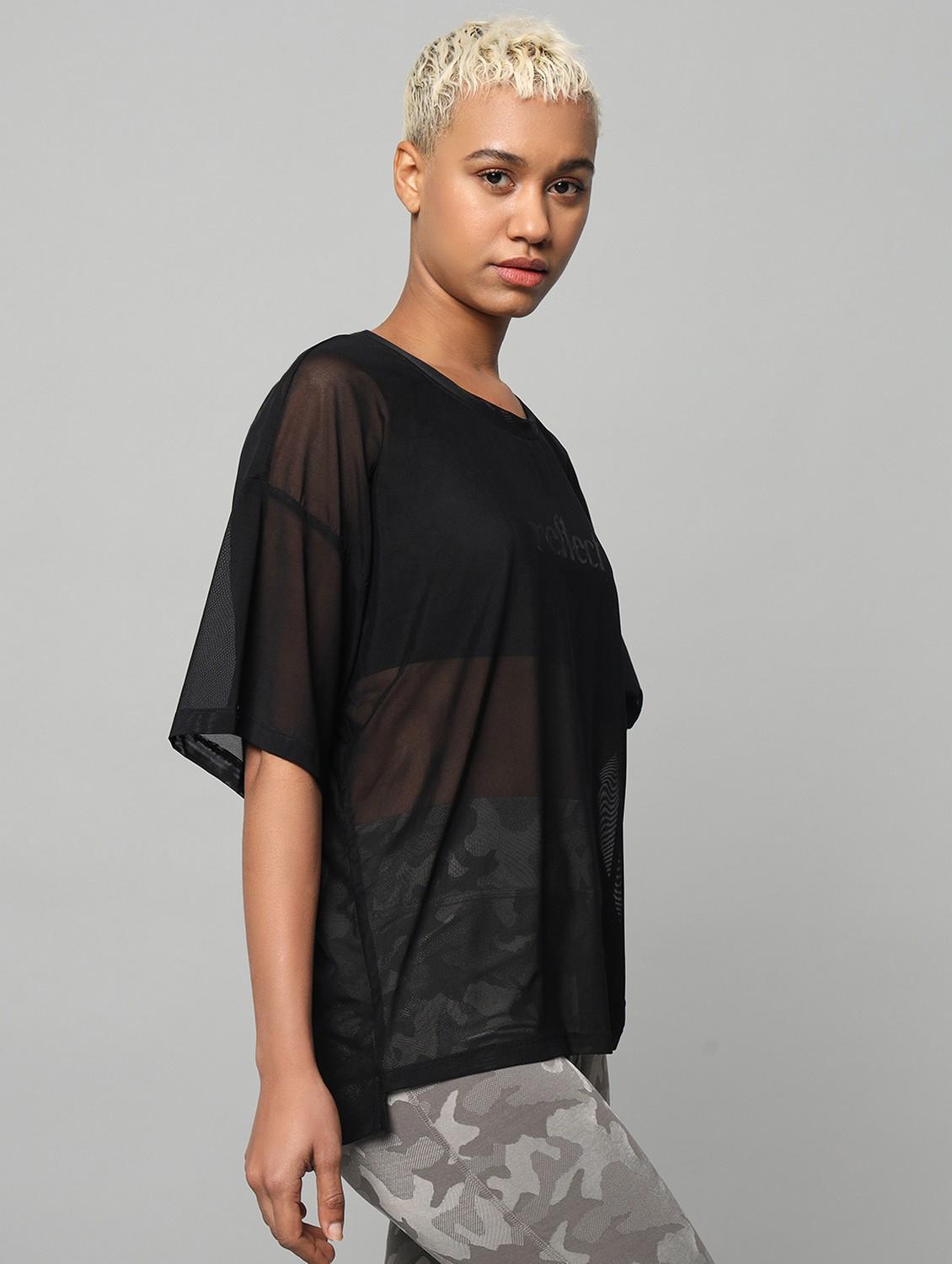 women printed relaxed fit mesh sports t-shirt - 21763276 - Standard Image - 2