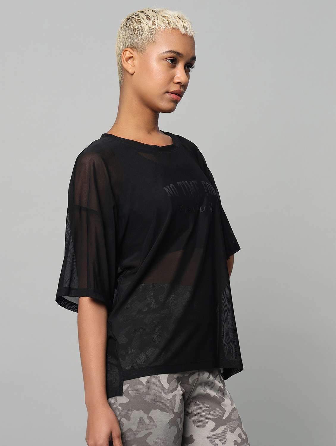 women printed relaxed fit mesh sports t-shirt - 21763277 -  Standard Image - 2