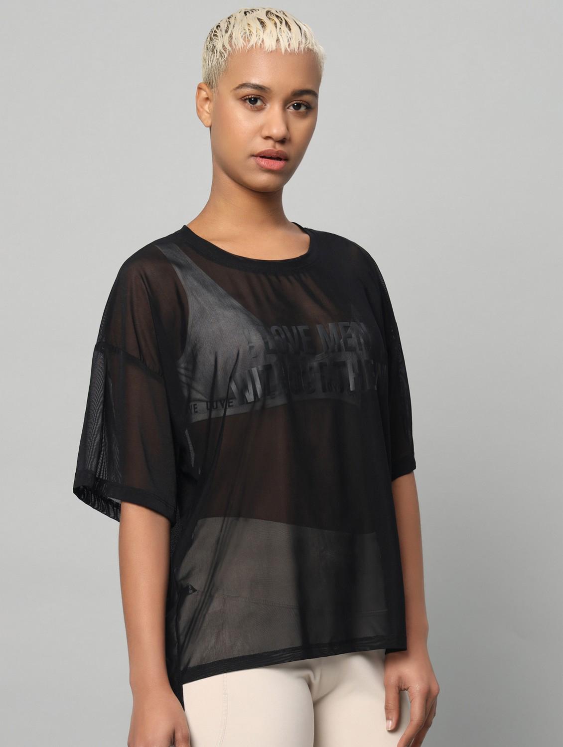 women printed relaxed fit mesh sports t-shirt - 21763280 - Standard Image - 2