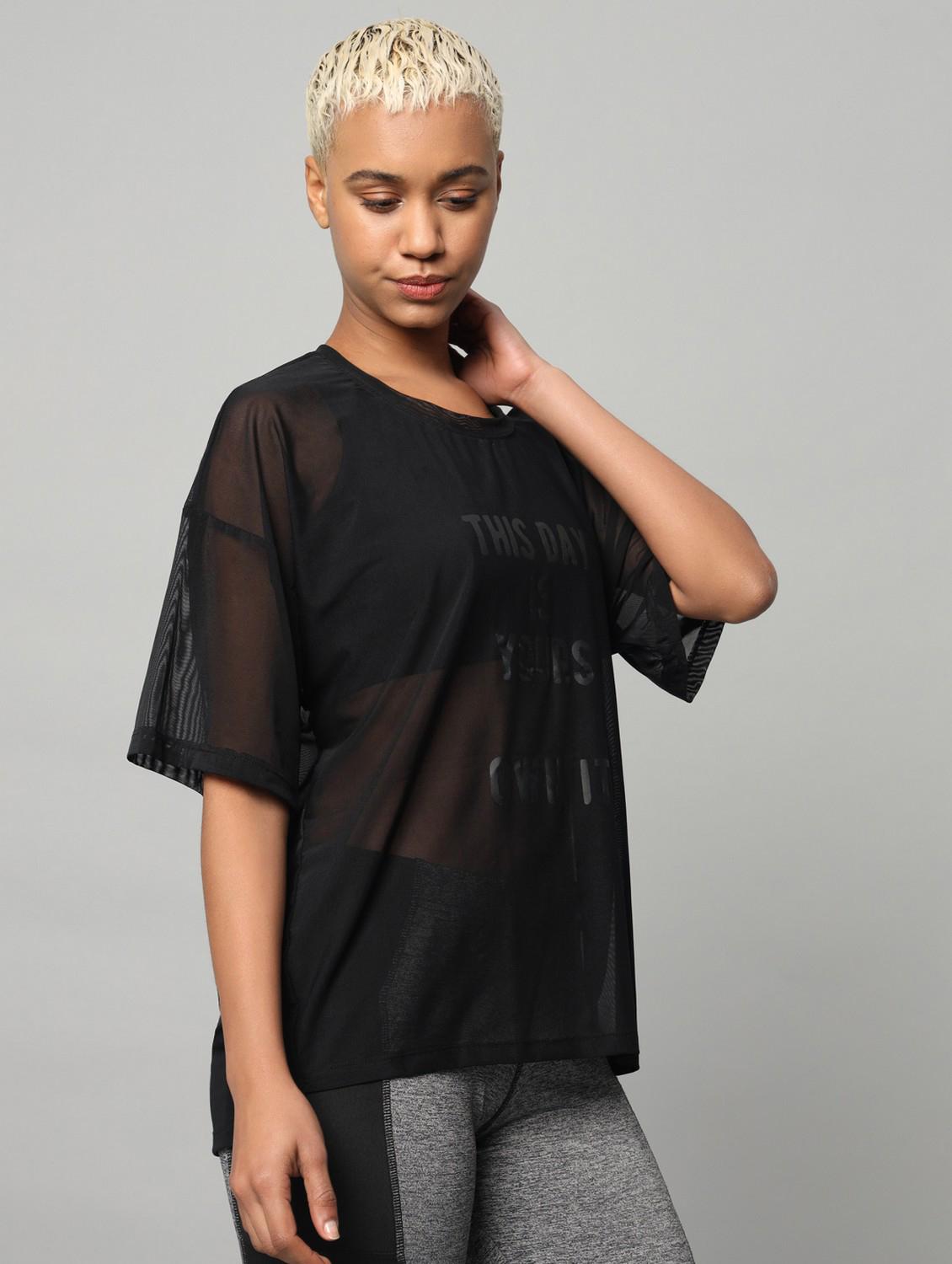women black typographic round neck t-shirt - 21763281 - Standard Image - 2