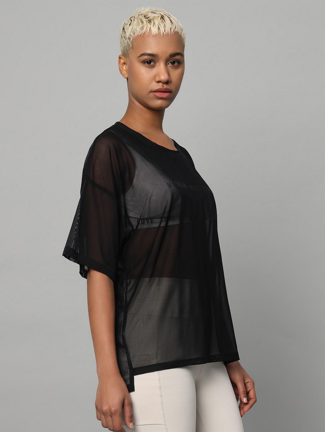 women black typographic round neck t-shirt - 21763282 - Standard Image - 2