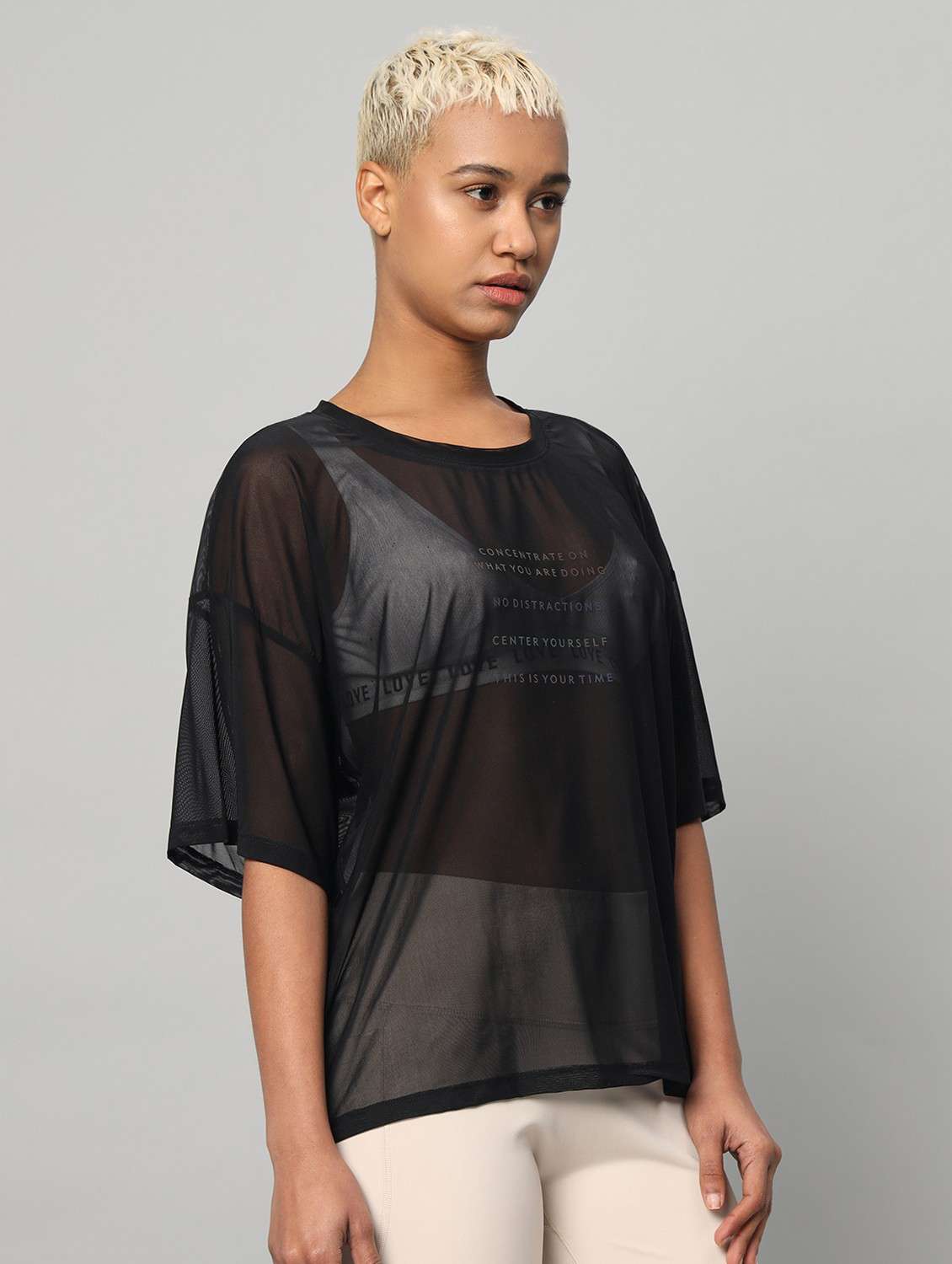 women printed relaxed fit mesh sports t-shirt - 21763288 -  Standard Image - 2