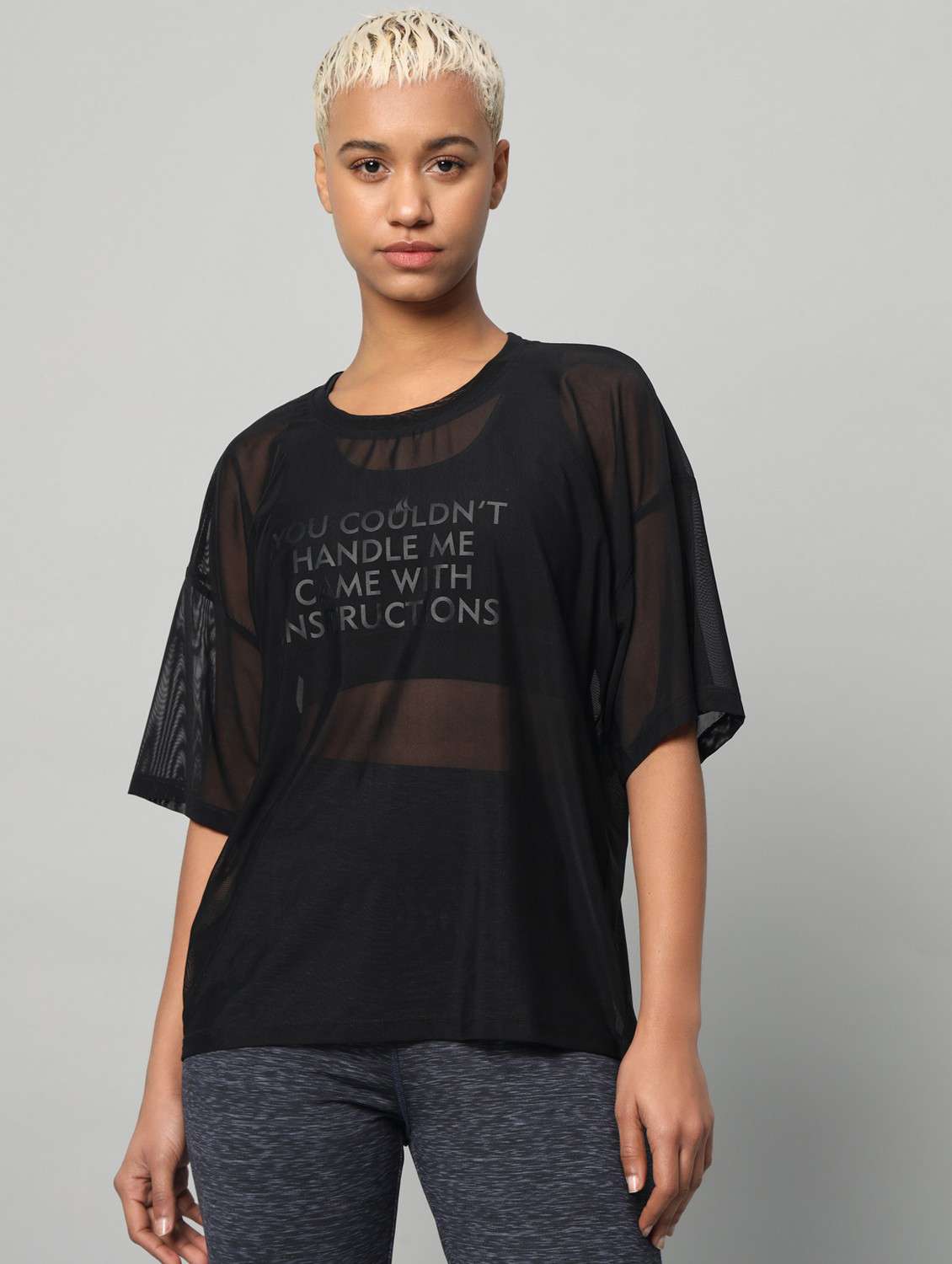 women printed relaxed fit mesh sports t-shirt