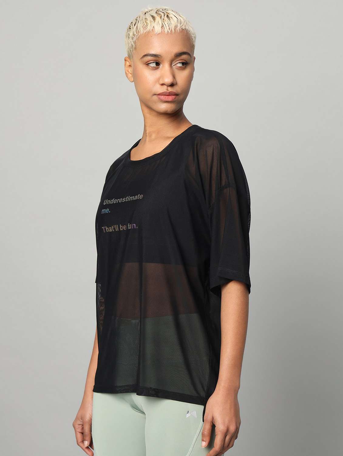 women black typographic round neck t-shirt - 21763291 -  Standard Image - 2