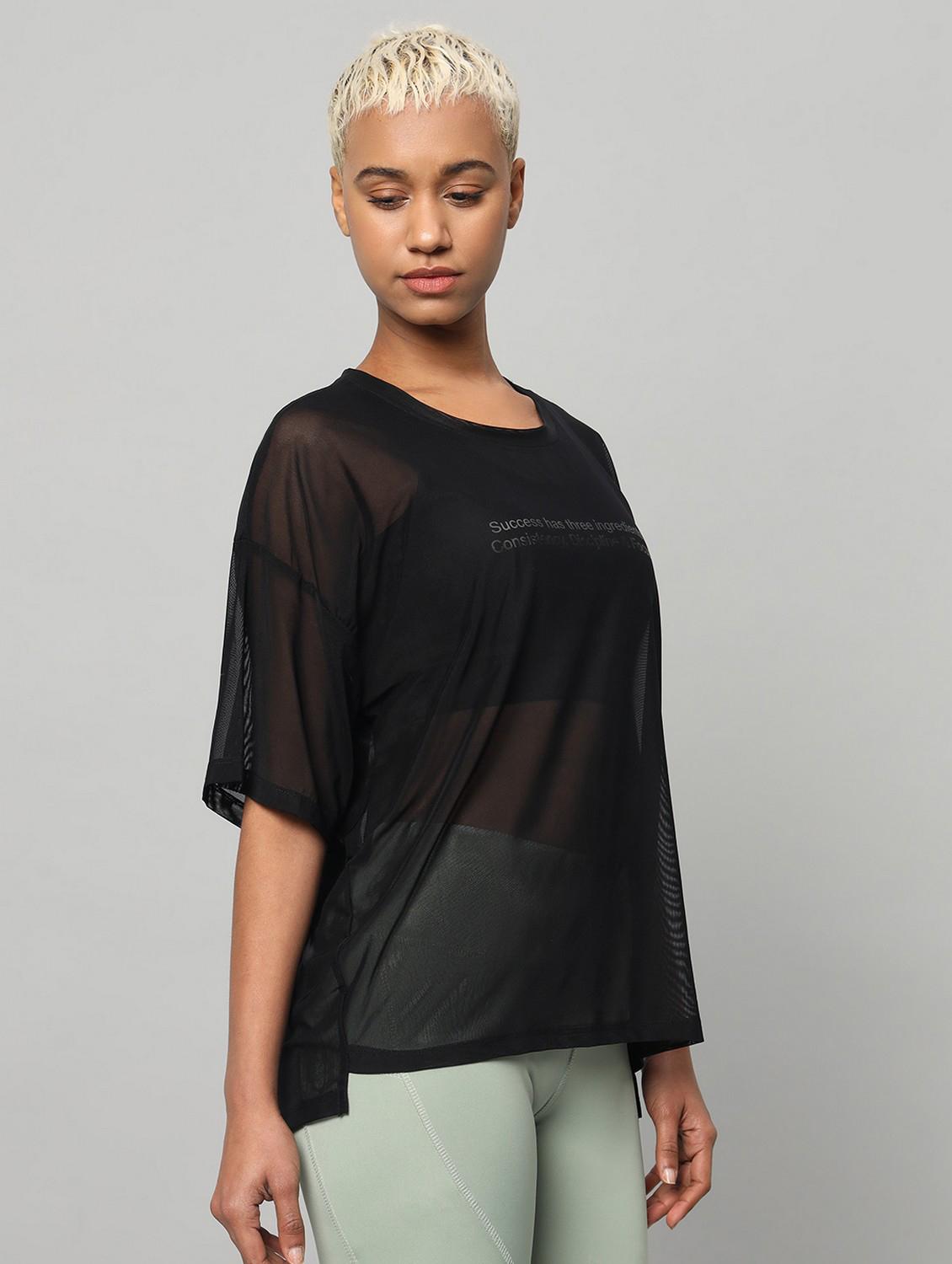 women printed relaxed fit mesh sports t-shirt - 21763292 - Standard Image - 2