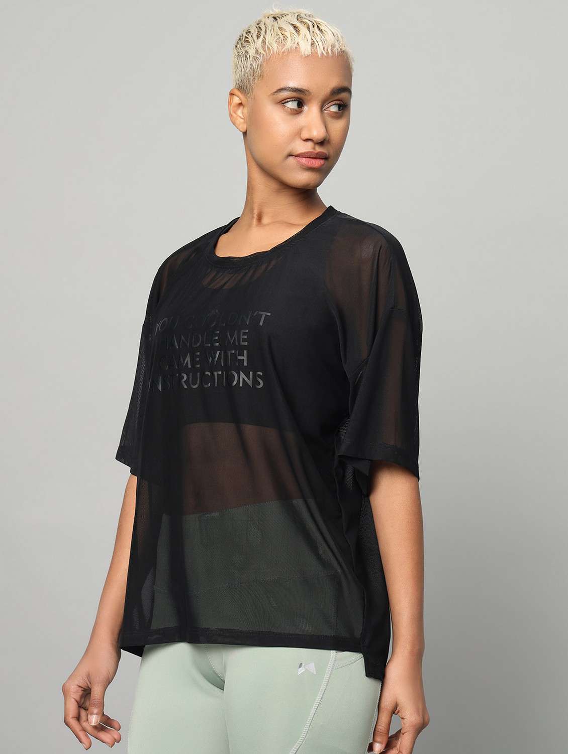 women printed relaxed fit mesh sports t-shirt - 21763296 -  Standard Image - 2