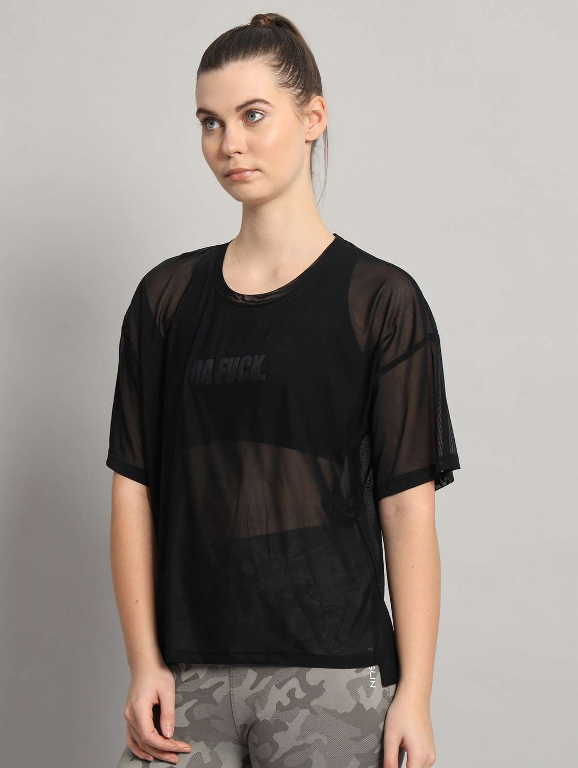 women black typographic round neck t-shirt - 21763298 -  Standard Image - 2