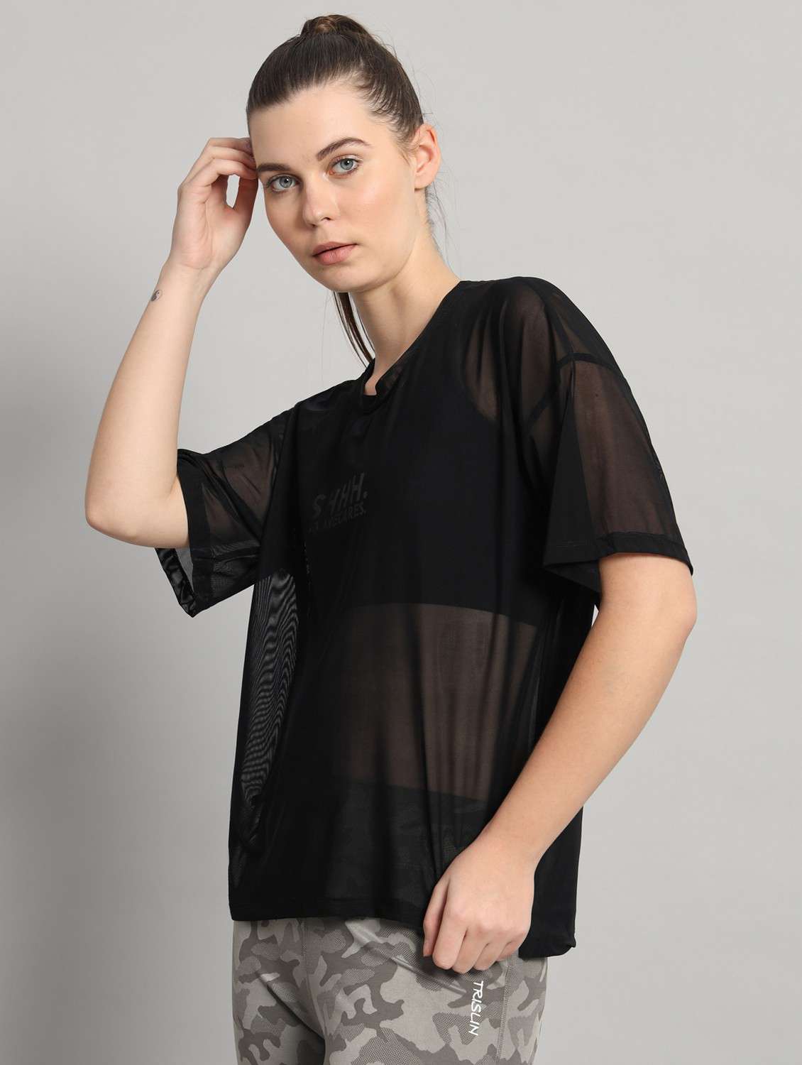 women black typographic round neck t-shirt - 21763301 -  Standard Image - 2