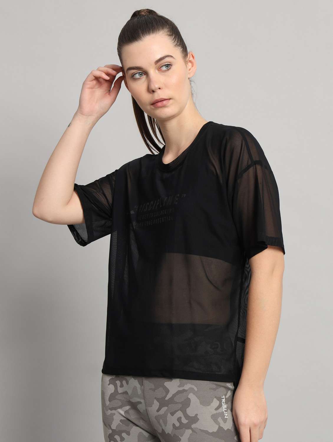 women printed relaxed fit mesh sports t-shirt - 21763302 -  Standard Image - 2