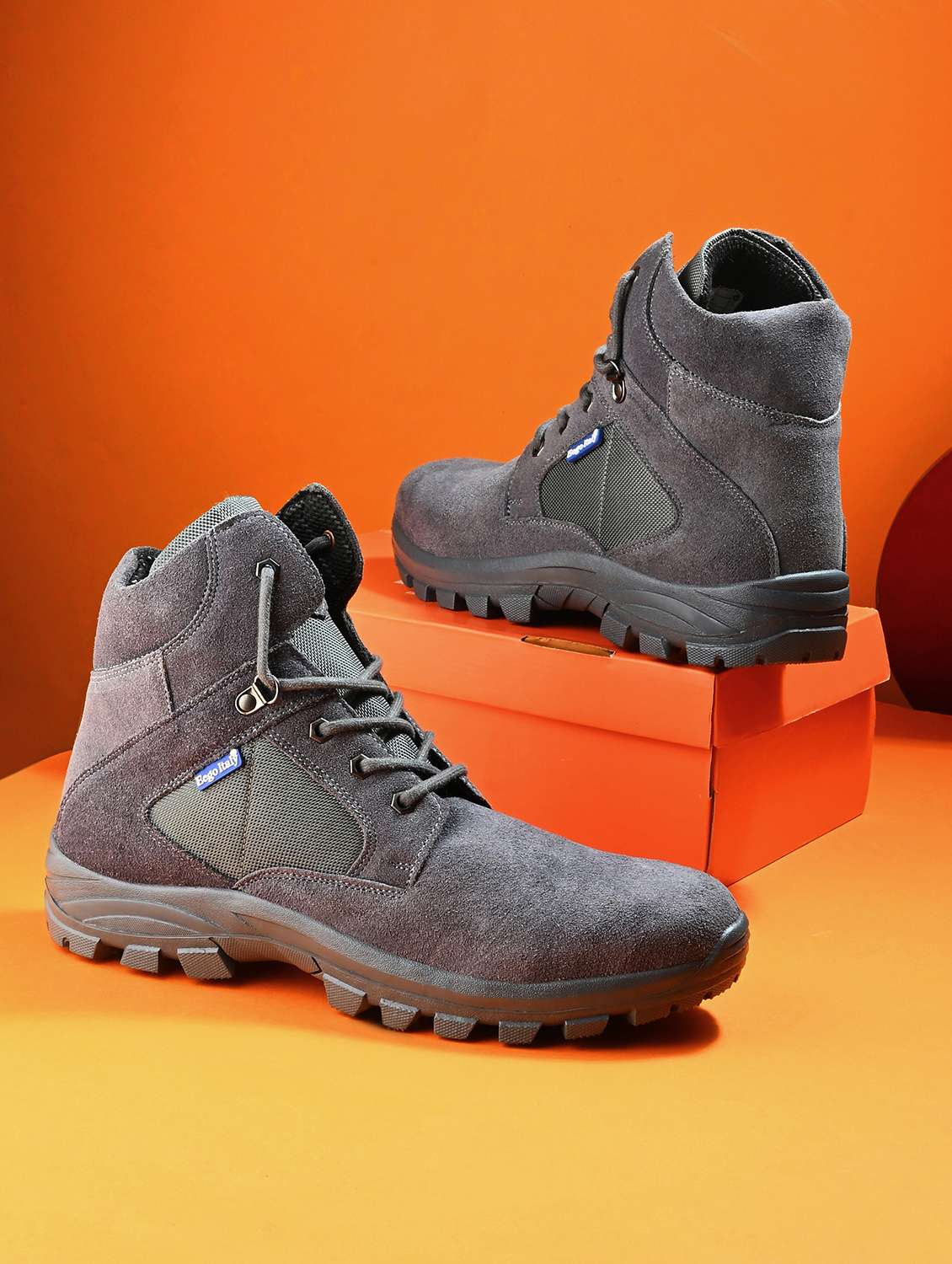 men grey lace up hiking boot