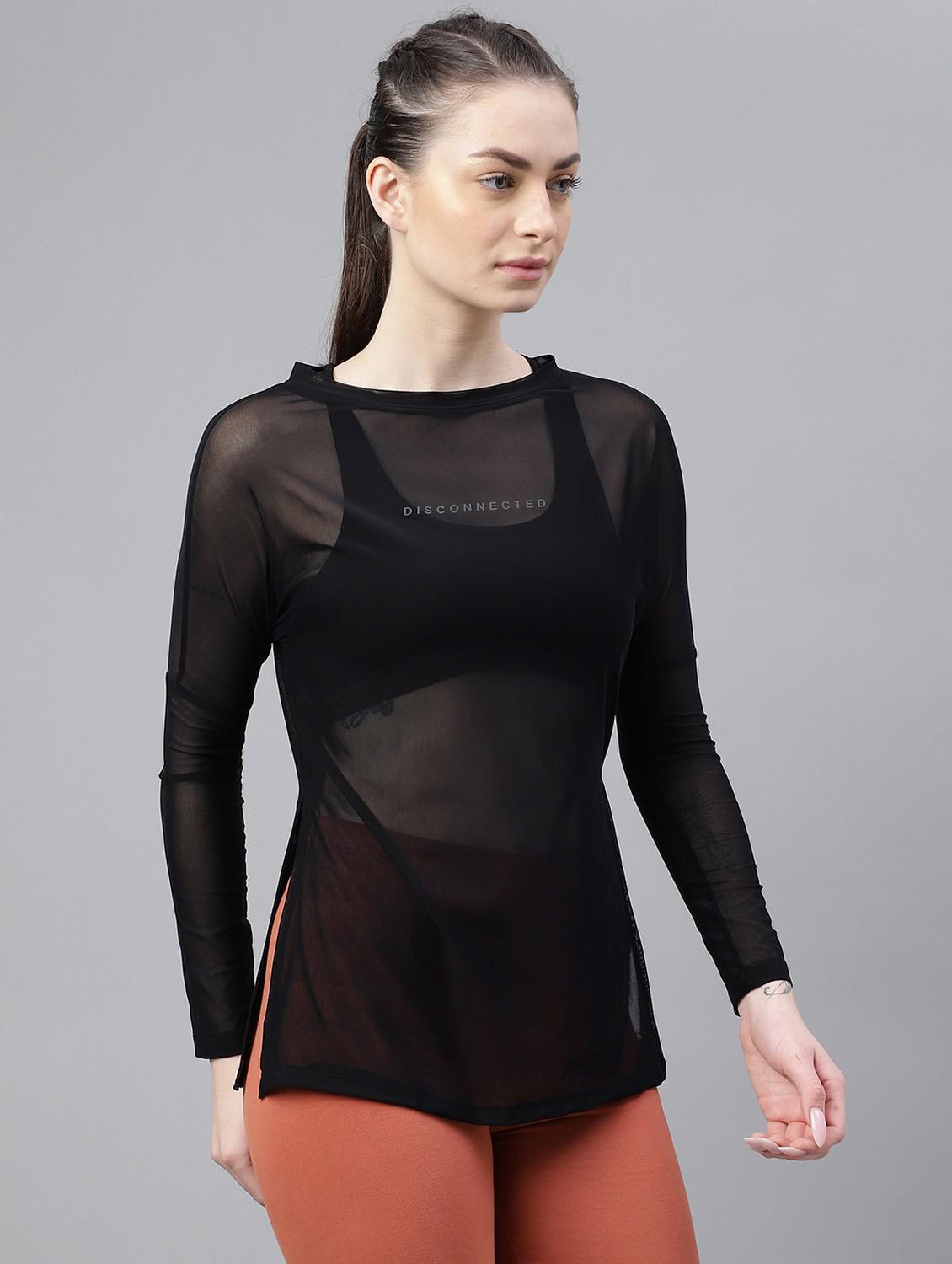 women printed long sleeves mesh sports t-shirt - 21763354 - Standard Image - 2