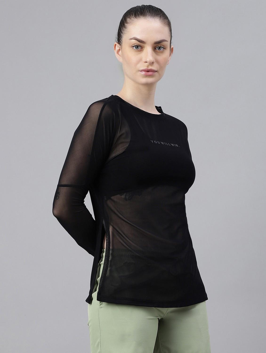 women printed long sleeves mesh sports t-shirt - 21763359 - Standard Image - 2