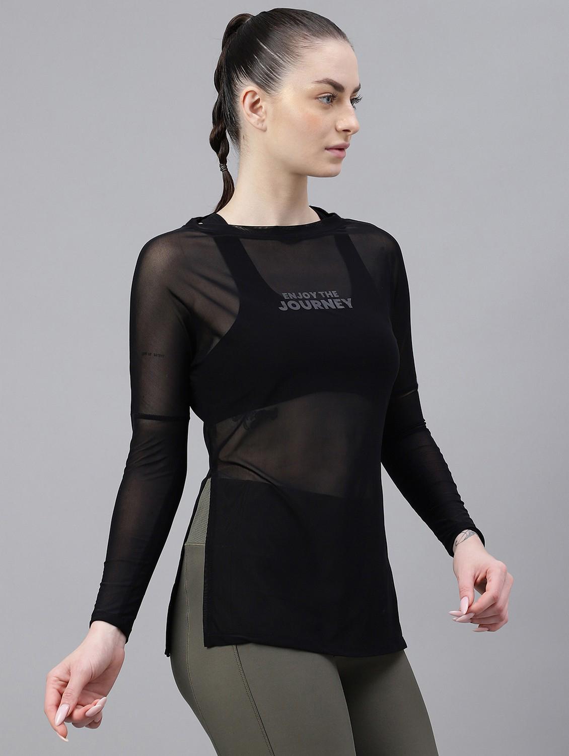 women printed long sleeves mesh sports t-shirt - 21763369 - Standard Image - 2