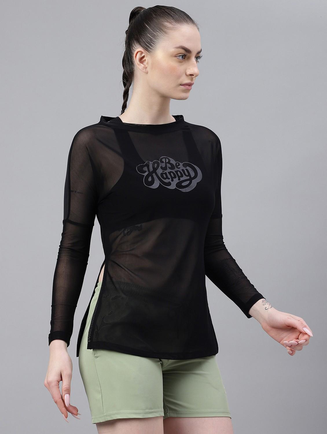 women printed long sleeves mesh sports t-shirt - 21763374 - Standard Image - 2