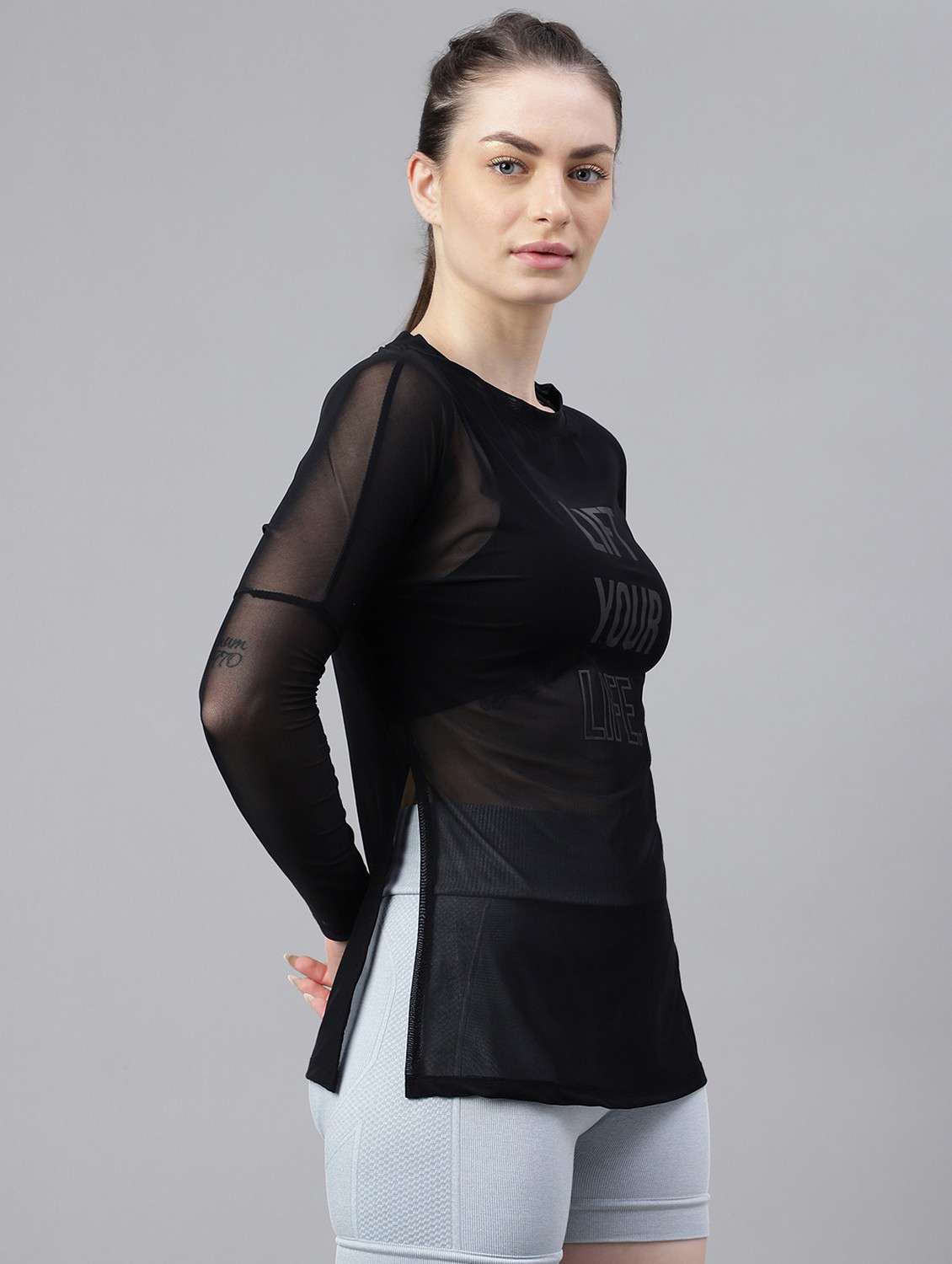 women black typographic long sleeve sport t-shirt - 21763376 - Standard Image - 2