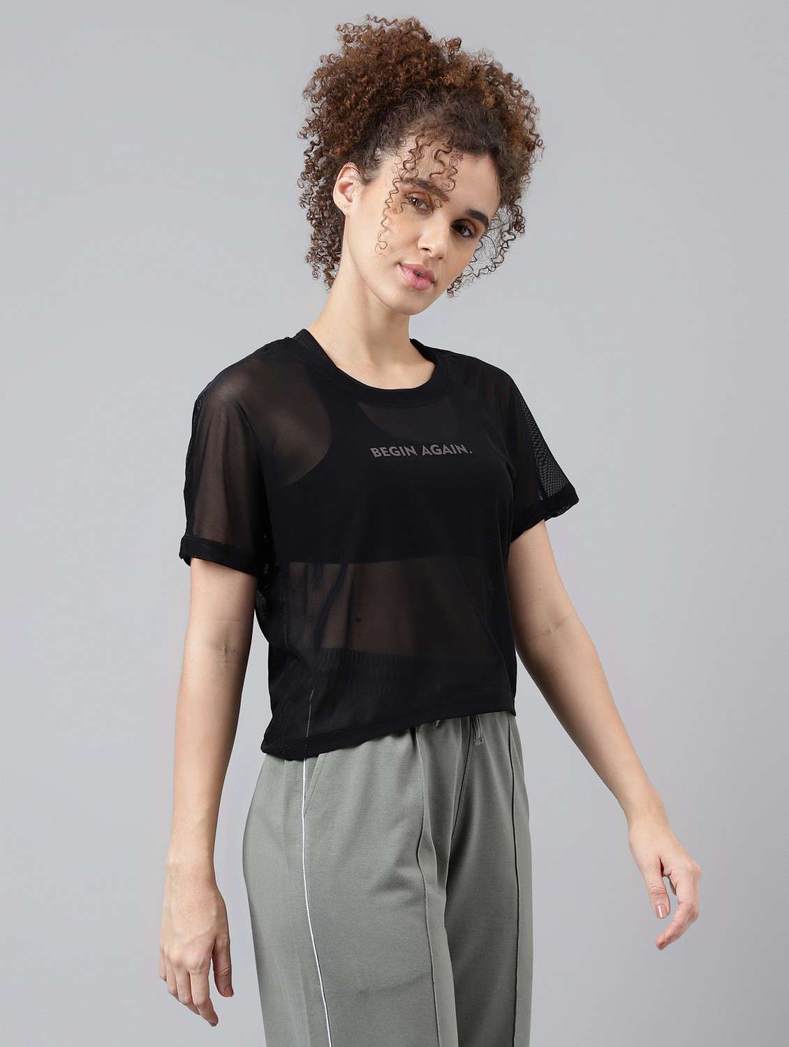 women black typographic round neck sport t-shirt - 21763383 -  Standard Image - 2