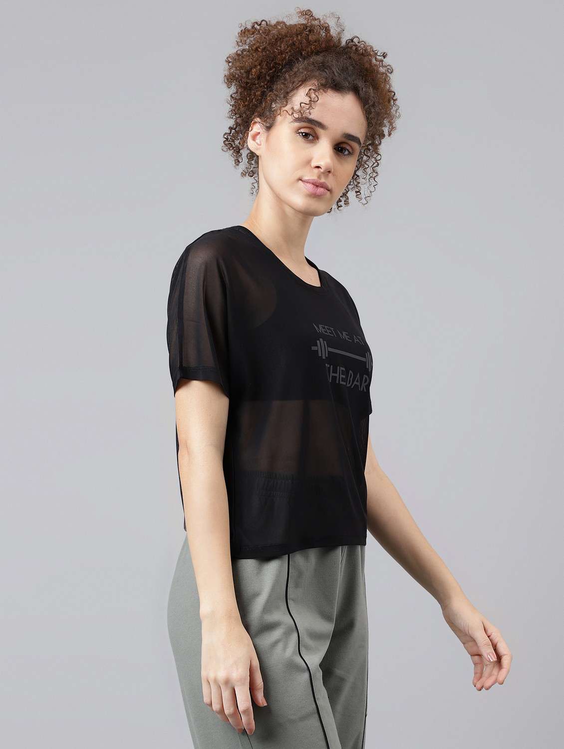 women black typographic round neck sport t-shirt - 21763385 -  Standard Image - 2