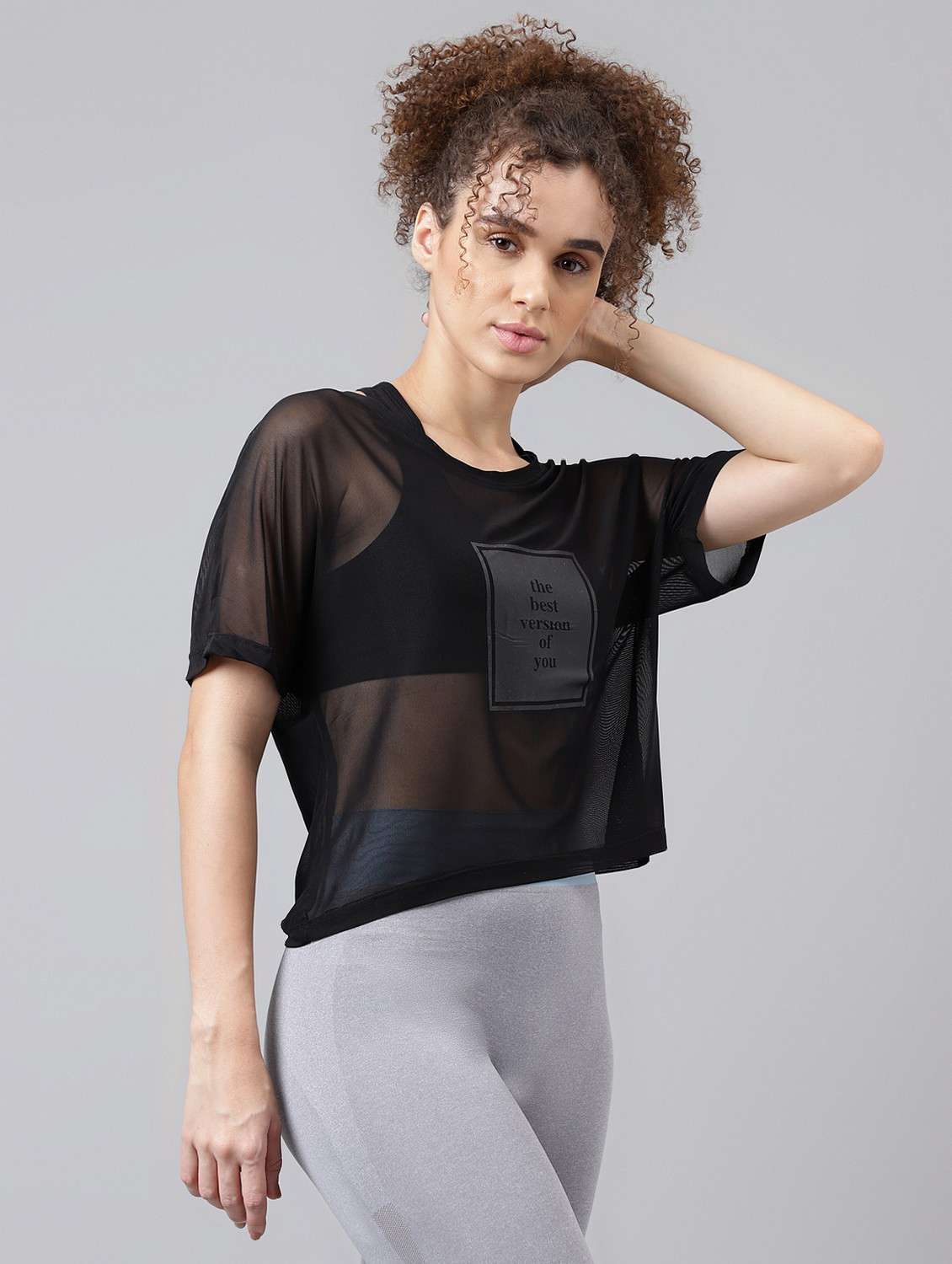 women black typographic round neck sport t-shirt - 21763391 - Standard Image - 2